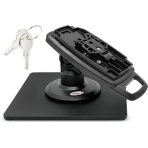ENS Tailwind Ingenico Lane/3000/7000/8000 3" Latch and Key Lock Compact Pole Mount Terminal Stand with Square Freestanding Mobility Base Plate, Black