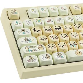 Hyekit PBT Keycaps MOA Profile Chiikawa Usagi Cute Keycaps 136 Keys Dye-Sublimation Kawaii Keycap Set for Cherry Gateron MX Magnetic Switches Mechanical Keyboard