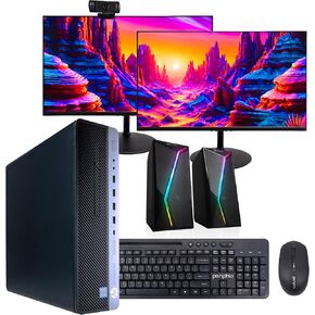 HP EliteDesk 800G4 PC | Windows 11 Pro | Intel i5-8500 | 32GB RAM 1TB SSD | New Dual 24" LCDs | RGB Speakers + Webcam | Home or Office Computer | WiFi 6 AX200 + BT (Renewed)