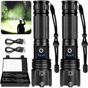 Rechargeable LED 4000 Flashlights High Lumens, 2 Pack Super Bright Flash Light with 5 Modes, High Powered Handheld Flashlight for Home Camping Hiking Night Work