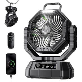 AJVV Camping Fan, Oscillating Battery Powered Portable Rechargeable Hanging Tent Fan with Light and Remote for Camp, Outdoor, Emergency Power Outage, Fishing, RV Travel, Black in Saudi Arabia
