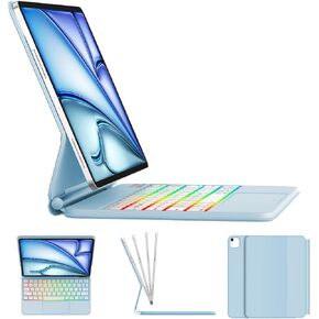 Kvago Keyboard Case لـ iPad Pro 13 بوصة (M3 ، 2025/M2 ، 2024) و iPad Pro 12.9 بوصة (3/4/5/6/6th Gen) لوحة مفاتيح سحرية ، حامل ناتئ سهلة المحددة ، لوحة تتبع متعددة اللمس ، خلفية متعددة الألوان ، SkyBlue