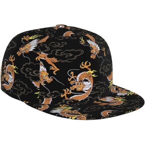 Chinese Dragon Baseball Cap Adjustable Flat Brim Cap Summer Cool Dragon Snapback Baseball Hats for Men Women