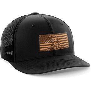 Don't Tread On Me Leather Patch Hat - Adjustable Trucker Hats with Snapback