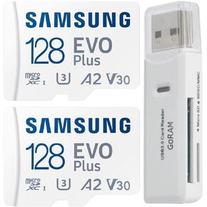 Samsung EVO Plus 128GB (2 Pack) MicroSDXC 130MB/s Class 10 Micro SD Card with Adapter (MB-MC128KA) Bundle with (1) GoRAM Card Reader (128GB)