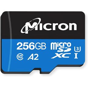 Micron MTSD256AKC7MS-1WT MicroSDXC Card, 256GB Storage Capacity, Black and Blue, Optimized for CCTV Surveillance