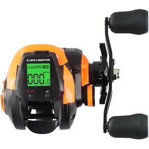 Digital Baitcasting Fishing Reel with Bite Alarm, Line Counter, Depth Position, 7.2:1 Gear Ratio, 10 Brakes, Rechargeable Battery, Left/Right Hand