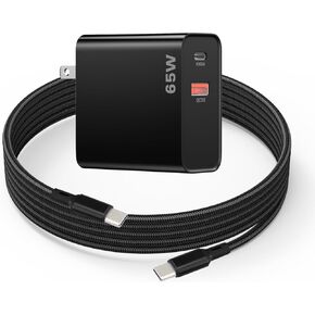 PD 65W USB C شاحن سريع لشاحن Samsung Galaxy S25 S25 + S25 Ultra - منفذ مزدوج USB + Type C Charger مع C إلى C Cable Cable ، طوله 6 أقدام