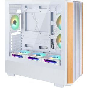 ATX Mid Tower PC Gaming Case - Walnut Wood Front - Tempered Glass Side Panel - Six 120mm ARGB PWM Fans Included High Airflow - Dual Chamber Design - Support 360 RAD for ATX/mATX/ITX Motherboard White
