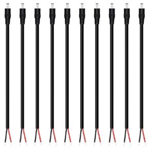 Fancasee 10-Pack 18AWG DC Power Pigtail Cable, 5.5mm x 2.1mm DC Barrel Male Plug Jack Connector to Bare Wire Power Supply Adapter Repair Cord for CCTV Surveillance Security Camera LED Strip, 1FT