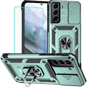 HNHYGETE for Galaxy S21 Case with Screen Protector: [Military Grade 20ft. Drop Tested] Ring Shockproof Protective Phone Case for - Samsung Galaxy S21 (Black)