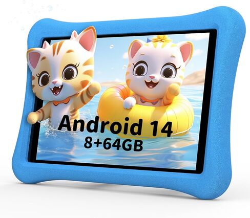 AWOW Kids Tablet for Kids 3-7: 10 inch Android 14 8GB RAM 64GB ROM Toddler Tablet for Kids 8-12 with Bluetooth WiFi Parental Control, Dual Camera, GMS, Shockproof Case (Blue, 8G+64G) in Saudi Arabia