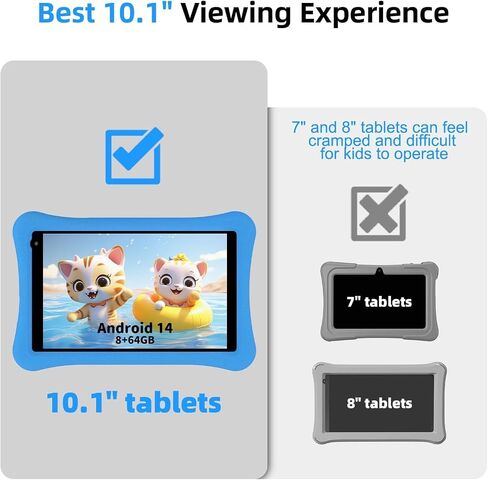 AWOW Kids Tablet for Kids 3-7: 10 inch Android 14 8GB RAM 64GB ROM Toddler Tablet for Kids 8-12 with Bluetooth WiFi Parental Control, Dual Camera, GMS, Shockproof Case (Blue, 8G+64G) in Saudi Arabia