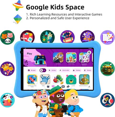 AWOW Kids Tablet for Kids 3-7: 10 inch Android 14 8GB RAM 64GB ROM Toddler Tablet for Kids 8-12 with Bluetooth WiFi Parental Control, Dual Camera, GMS, Shockproof Case (Blue, 8G+64G) in Saudi Arabia