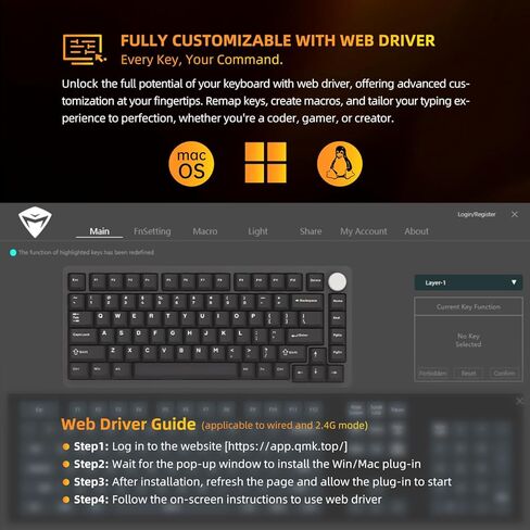 Machenike K600 B82W GASKET Mechetical Gaming Keyboard ، 75 ٪ اللاسلكي اللاسلكي لوحة مفاتيح قابلة للتبديل مع حشوة ومقبض ، Bluetooth/2.4 جيجا هرتز/USB-C ، RGB خلفية للكمبيوتر/الكمبيوتر اللوحي/Xbox/PS4/PS5 in Kuwait