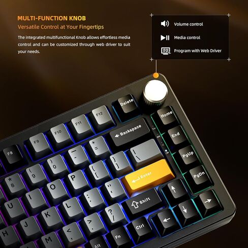 Machenike K600 B82W GASKET Mechetical Gaming Keyboard ، 75 ٪ اللاسلكي اللاسلكي لوحة مفاتيح قابلة للتبديل مع حشوة ومقبض ، Bluetooth/2.4 جيجا هرتز/USB-C ، RGB خلفية للكمبيوتر/الكمبيوتر اللوحي/Xbox/PS4/PS5 in Kuwait