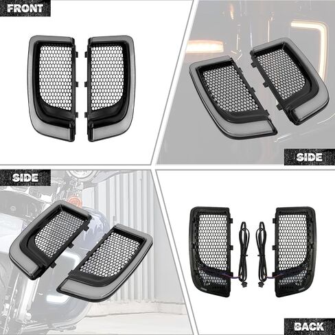HDBUBALUS دراجة نارية أسفل الشوايات الساق هدية ضوء LED بدوره إشارة تشغيل ضوء مناسب لـ Harley Touring Street Glide Road Glide Electra Glide FLHTK FLTRU 2014-2020 (اللون: أسود ورمادي) in Saudi Arabia