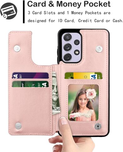 علبة Samsung Galaxy A52 5G ، للحصول على Galaxy A52 5G Wallet Case W/Card Card ، فتحات بطاقة الائتمان الجلدية PU Clousure TPU Prame Pumper Back Flip Phone Cover for Samsung A52 [Rosegold] in Kuwait