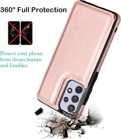 علبة Samsung Galaxy A52 5G ، للحصول على Galaxy A52 5G Wallet Case W/Card Card ، فتحات بطاقة الائتمان الجلدية PU Clousure TPU Prame Pumper Back Flip Phone Cover for Samsung A52 [Rosegold] in Kuwait