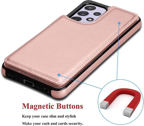 علبة Samsung Galaxy A52 5G ، للحصول على Galaxy A52 5G Wallet Case W/Card Card ، فتحات بطاقة الائتمان الجلدية PU Clousure TPU Prame Pumper Back Flip Phone Cover for Samsung A52 [Rosegold] in Kuwait