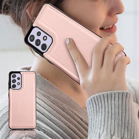 علبة Samsung Galaxy A52 5G ، للحصول على Galaxy A52 5G Wallet Case W/Card Card ، فتحات بطاقة الائتمان الجلدية PU Clousure TPU Prame Pumper Back Flip Phone Cover for Samsung A52 [Rosegold] in Kuwait