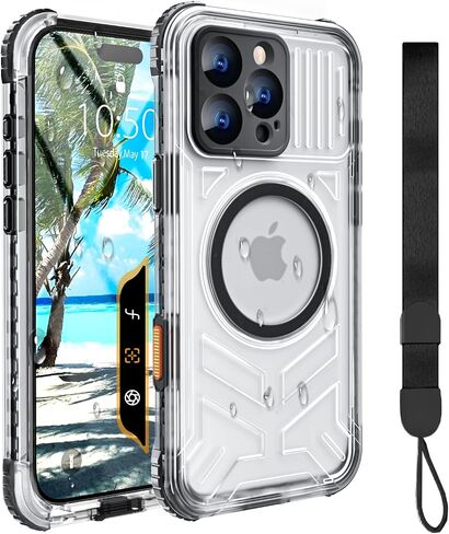 for iPhone 16 Pro Max Waterproof Case Compatible with MagSafe, IP68 Underwater Case Built-in Screen Protector, Slim Translucent 360° Full Body Protection, 12FT Military Grade, 6.9 Inch (Black) in Kuwait