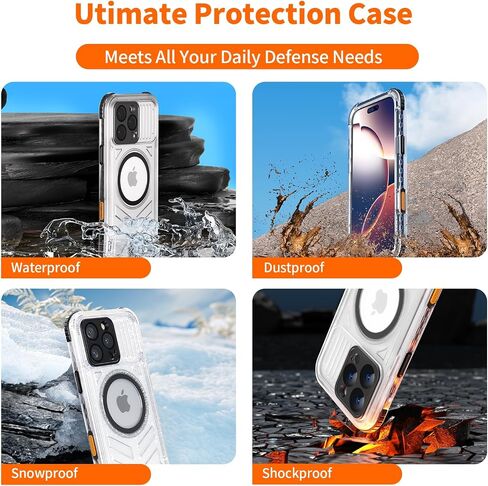 for iPhone 16 Pro Max Waterproof Case Compatible with MagSafe, IP68 Underwater Case Built-in Screen Protector, Slim Translucent 360° Full Body Protection, 12FT Military Grade, 6.9 Inch (Black) in Kuwait