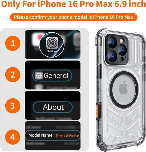 for iPhone 16 Pro Max Waterproof Case Compatible with MagSafe, IP68 Underwater Case Built-in Screen Protector, Slim Translucent 360° Full Body Protection, 12FT Military Grade, 6.9 Inch (Black) in Kuwait