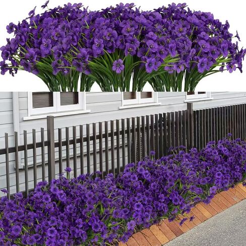 XIYUAN Artificial Flowers 10 Bundles Fake Flowers Plant UV Resistant No Fade Faux Flower Hanging Plant Plastic Greenery Shrubs Garden Porch Window Box Decorating(Purple) in Saudi Arabia