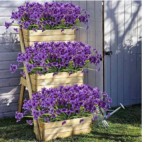 XIYUAN Artificial Flowers 10 Bundles Fake Flowers Plant UV Resistant No Fade Faux Flower Hanging Plant Plastic Greenery Shrubs Garden Porch Window Box Decorating(Purple) in Saudi Arabia
