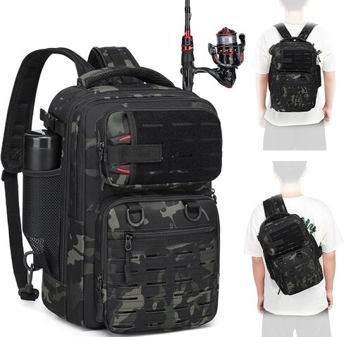 Fishing Backpack with Rod Holder, Lightweight Fish Backpack for Men and Women, 25L Water-resistant Fishing Tackle Bag Store Fish Gear，Black Camo in Saudi Arabia