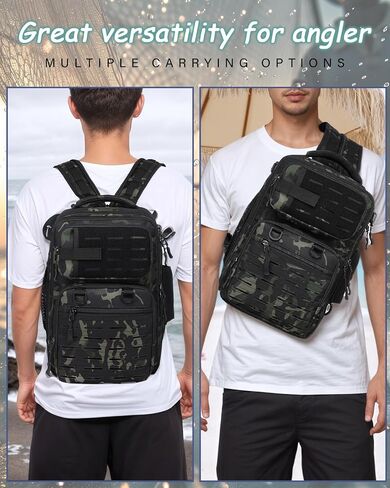 Fishing Backpack with Rod Holder, Lightweight Fish Backpack for Men and Women, 25L Water-resistant Fishing Tackle Bag Store Fish Gear，Black Camo in Saudi Arabia