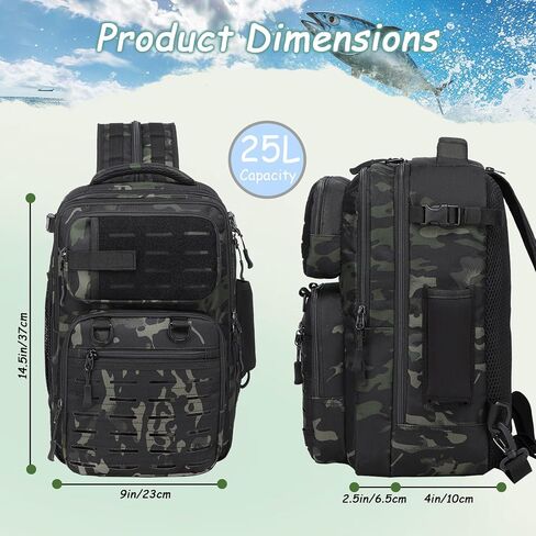 Fishing Backpack with Rod Holder, Lightweight Fish Backpack for Men and Women, 25L Water-resistant Fishing Tackle Bag Store Fish Gear，Black Camo in Saudi Arabia