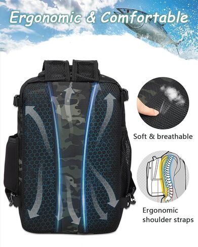 Fishing Backpack with Rod Holder, Lightweight Fish Backpack for Men and Women, 25L Water-resistant Fishing Tackle Bag Store Fish Gear，Black Camo in Saudi Arabia