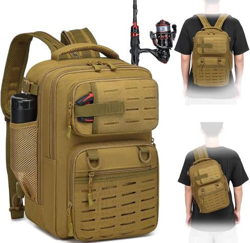 Fishing Backpack with Rod Holder, Lightweight Fish Backpack for Men and Women, 25L Water-resistant Fishing Tackle Bag Store Fish Gear，Black Camo in Saudi Arabia