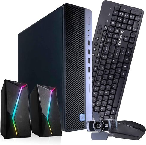 HP Elitedesk 800G4 PC | Windows 11 Pro | Intel I5-8500 | 32GB RAM 1TB SSD | جديد مزدوج 24 بوصة | مكبرات الصوت RGB + كاميرا ويب | المنزل أو المكتب كمبيوتر | WiFi 6 AX200 + BT (متجدد) in Kuwait