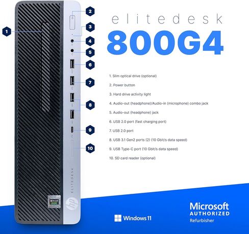 HP Elitedesk 800G4 PC | Windows 11 Pro | Intel I5-8500 | 32GB RAM 1TB SSD | جديد مزدوج 24 بوصة | مكبرات الصوت RGB + كاميرا ويب | المنزل أو المكتب كمبيوتر | WiFi 6 AX200 + BT (متجدد) in Kuwait