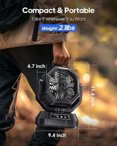 AJVV Camping Fan, Oscillating Battery Powered Portable Rechargeable Hanging Tent Fan with Light and Remote for Camp, Outdoor, Emergency Power Outage, Fishing, RV Travel, Black in Saudi Arabia
