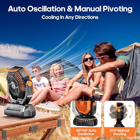 مروحة محمولة قابلة لإعادة الشحن ، 20000 مللي أمبير في الساعة مروحة تعمل بالبطارية ، ضوء LED ، وحدة تحكم عن بُعد ، نصل مزدوج ، 90 درجة/270 درجة ، توقيت 1-3H ، مروحة تديرها البطارية لسفر تخييم غرفة نوم in Kuwait