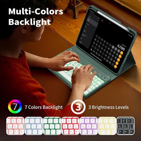 for iPad (A16) 11th Generation 2025 11-inch/10th Generation 2022 10.9 inch with Keyboard, 7 Colors Backlit Square Keycaps, Detachable Wireless Bluetooth Keyboard Case with Pencil Holder, Pink in Kuwait