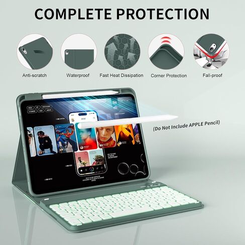for iPad (A16) 11th Generation 2025 11-inch/10th Generation 2022 10.9 inch with Keyboard, 7 Colors Backlit Square Keycaps, Detachable Wireless Bluetooth Keyboard Case with Pencil Holder, Pink in Kuwait