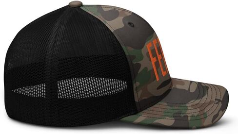 OR Camo Feral Embroidered Curved Bill Camouflage Trucker Hat Low Crown Adjustable Orange Lettering Feral Hat - Cap in Saudi Arabia