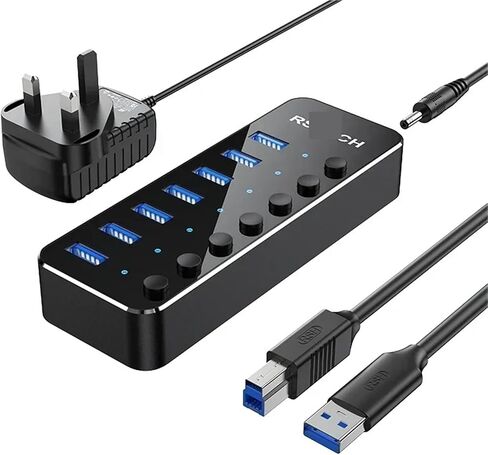 7-Port USB 3.0 Hub Aluminum 5Gbps Data Transfer Splitter with Individual On/Off Switches and 5V/2A Adapter(A-B Cable AU Plug) in Saudi Arabia
