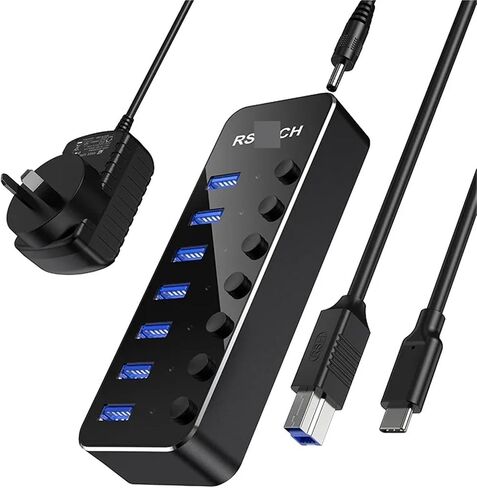 7-Port USB 3.0 Hub Aluminum 5Gbps Data Transfer Splitter with Individual On/Off Switches and 5V/2A Adapter(A-B Cable AU Plug) in Saudi Arabia