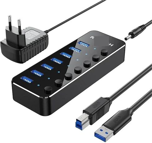 7-Port USB 3.0 Hub Aluminum 5Gbps Data Transfer Splitter with Individual On/Off Switches and 5V/2A Adapter(A-B Cable AU Plug) in Saudi Arabia