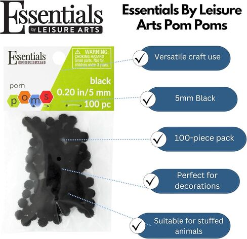 Essentials by Leisure Arts Pom Poms - White - 5mm - 100 Piece pom poms Arts and Crafts - White Pompoms for Crafts - Craft pom poms - Puff Balls for Crafts in Kuwait