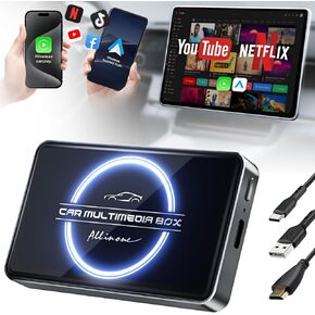 Wireless CarPlay Adapter, Android Auto Wireless Adapter, 2025 Upgraded Magic Box CarPlay, Netflix/YouTube Supported and More, Split-Screen & Mirroring, 4-in-1 AI Box CarPlay Wireless for Cars