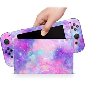 Zoomhitskins OLED SWITCH SWINE ، متوافق مع التفاف الجلد OLED SWITCH ، و Blury Cosmos Pink Blue Glitter Blupeling Cute Pastel Stars ، 3M Vinyl for Date & Fit ، Made in the USA