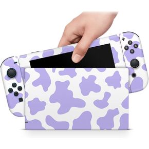 ZOOMHITSKINS Compatible with Switch Skin Cover, Cute Cow Skin Purple Pastel Milky Lovely, Vinyl Decal Sticker Wrap, Made in The USA