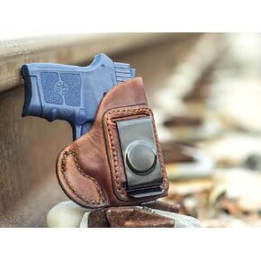 OUTBAGS USA LS4BG (Brown-Right) Full Grain Heavy Leather IWB Conceal Carry Gun Holster for S&W Smith & Wesson Bodyguard 380. Handcrafted in USA.